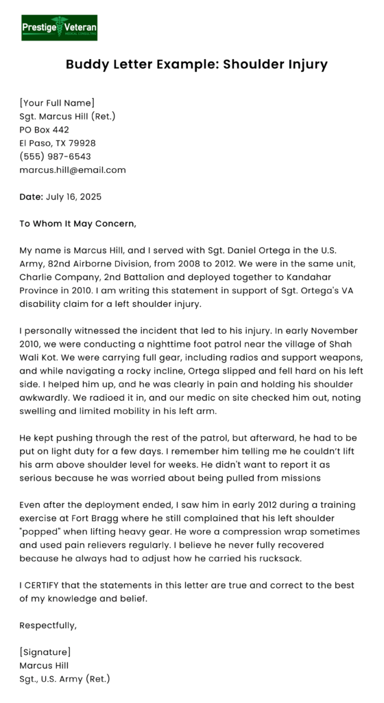 Buddy Letter Example Shoulder Injury