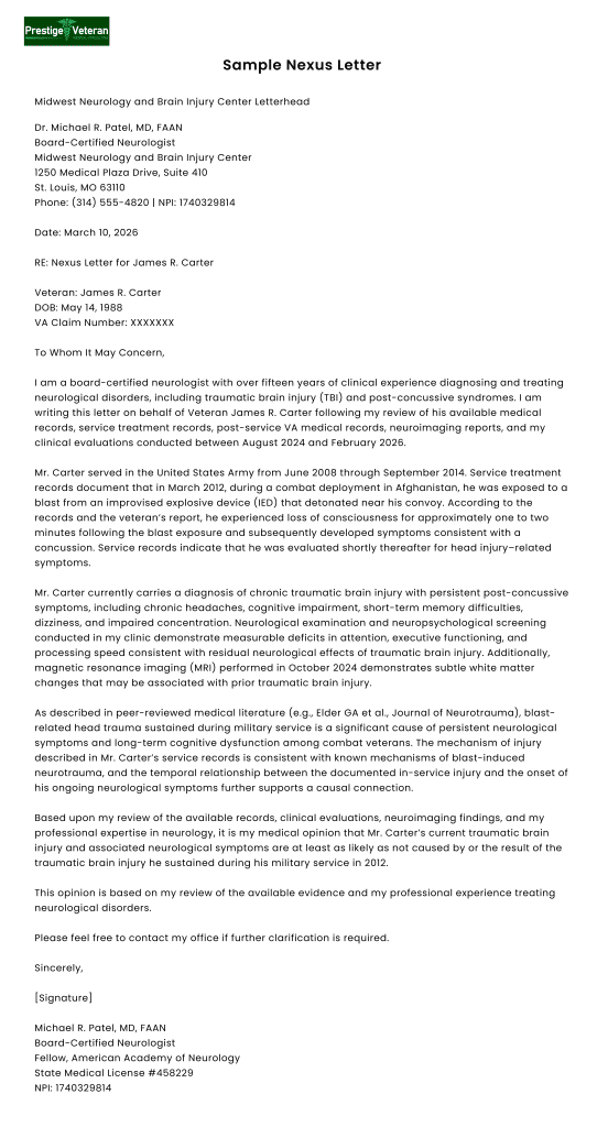 sample nexus letter 