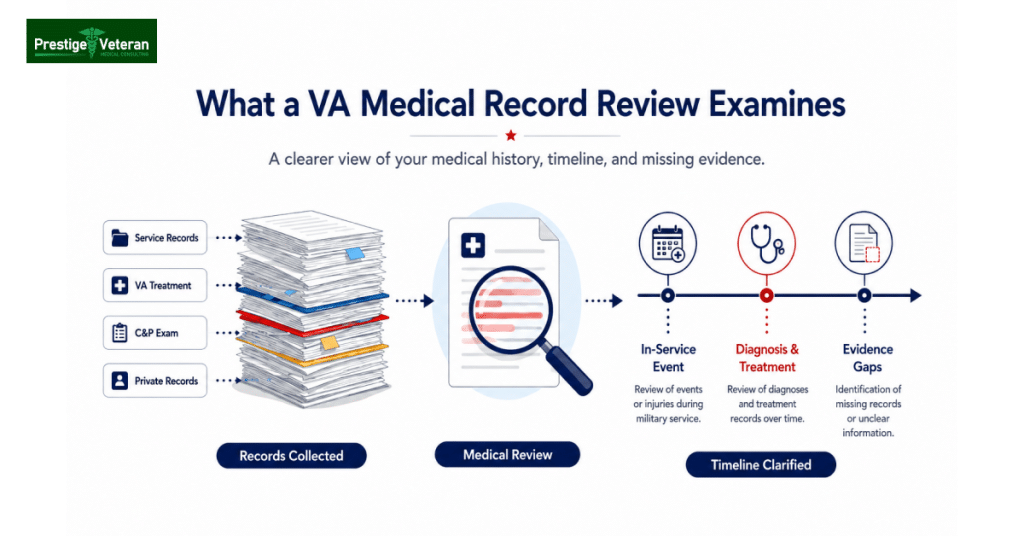 What a VA medical record review examines